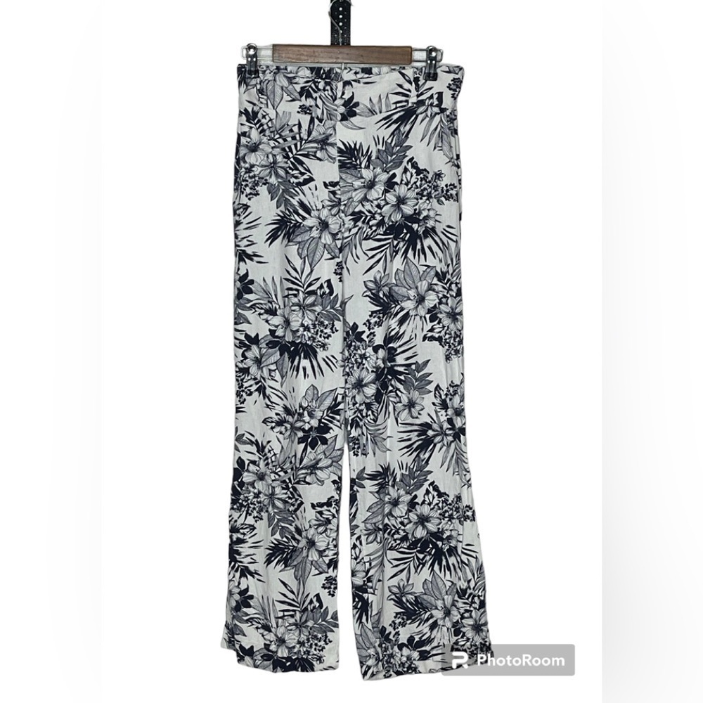 Sound/Style Floral Wide Leg Linen Blend Pants Sz Med